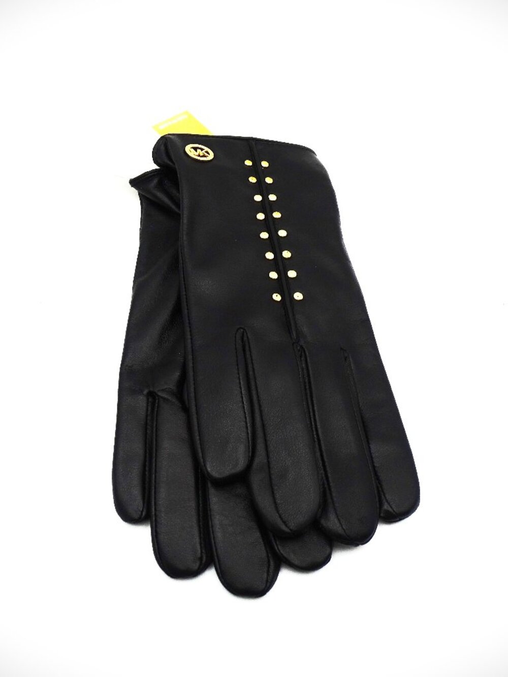 MICHAEL KORS Soft Genuine Leather MK Gold Tone Metal Dots & Logo Gloves Size M